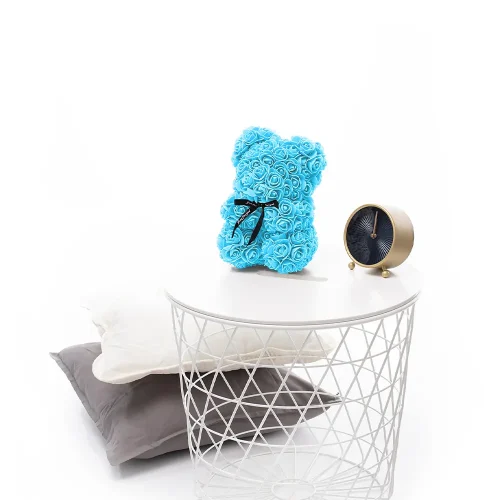 Rose Bear, Made of Artificial Roses, Flower Gift, 25 Cm, ​​​​​​Light Blue, Onis