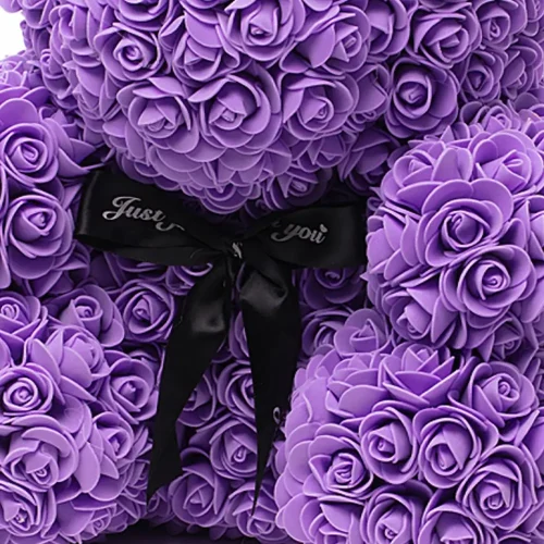 Ruusunallekarhu, Tekokukuruusuista tehty, Kukkalahja, 40 cm, Violetti, Onis