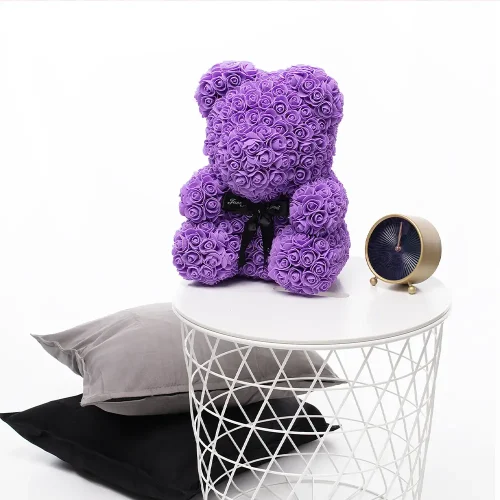 Ruusunallekarhu, Tekokukuruusuista tehty, Kukkalahja, 40 cm, Violetti, Onis